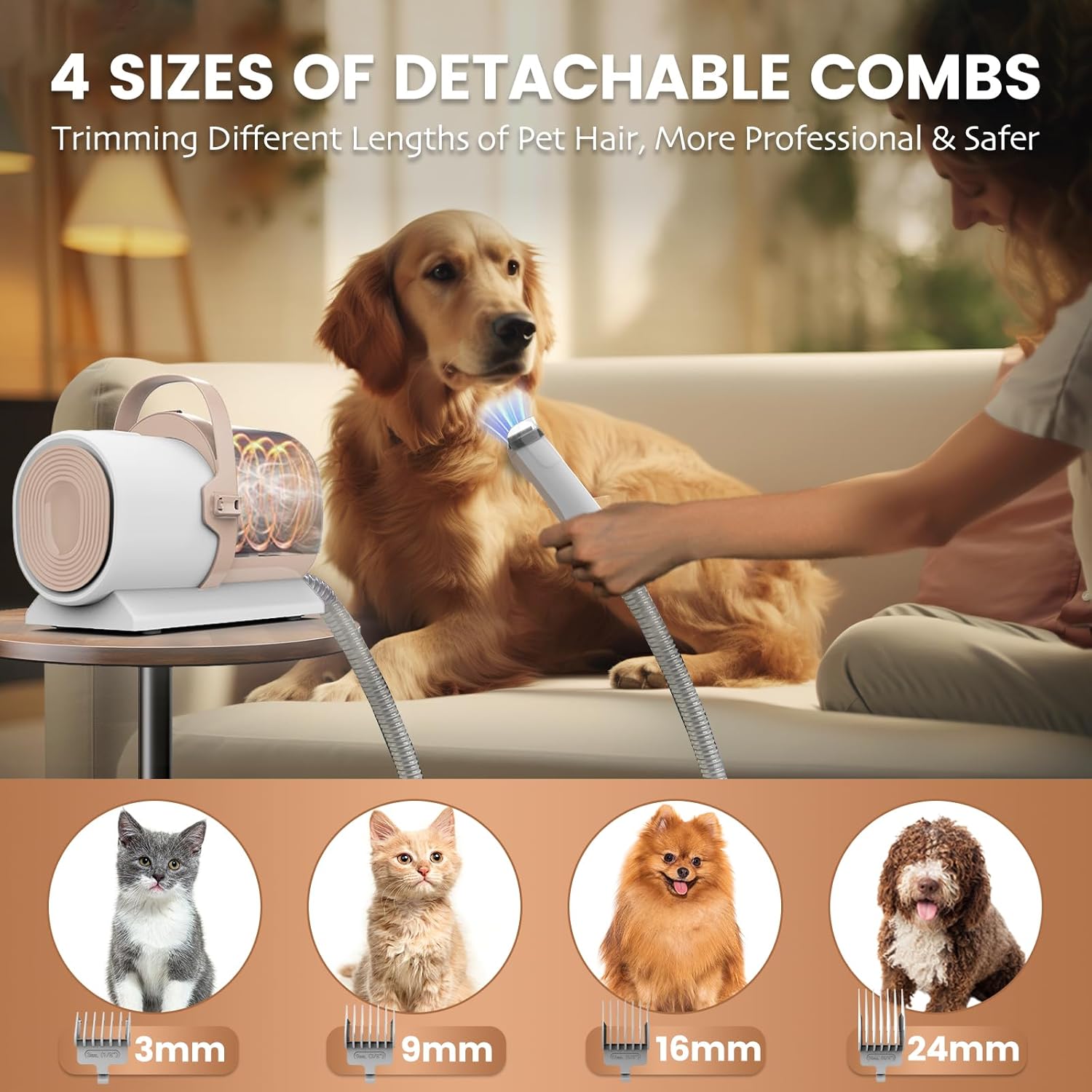 Dog Grooming Vacuum & Dog Hair Vacuum, 11000Pa Suction Power Dog Vacuum for Shedding Grooming, Pet Vacuum Grooming Kit with 4 Grooming Tools, Low Noise, 2.5L, Perfect for Pet Hair Grooming, PG50