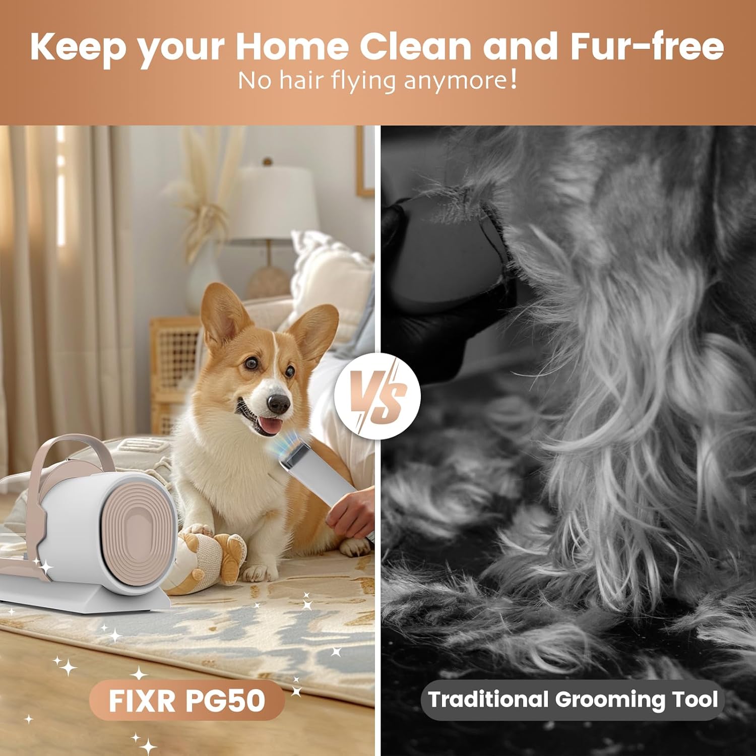 Dog Grooming Vacuum & Dog Hair Vacuum, 11000Pa Suction Power Dog Vacuum for Shedding Grooming, Pet Vacuum Grooming Kit with 4 Grooming Tools, Low Noise, 2.5L, Perfect for Pet Hair Grooming, PG50