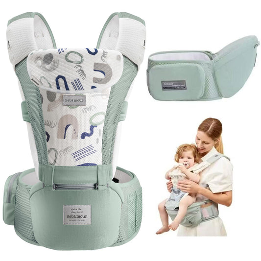 Baby Carrier Newborn to Toddler-2 in 1 Hip Seat & Carrier Front and Back Carry with Head Hood & 3 Pieces