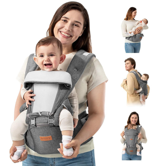 Baby Carrier Newborn to Toddler-2 in 1 Hip Seat & Carrier Front and Back Carry with Head Hood & 3 Pieces