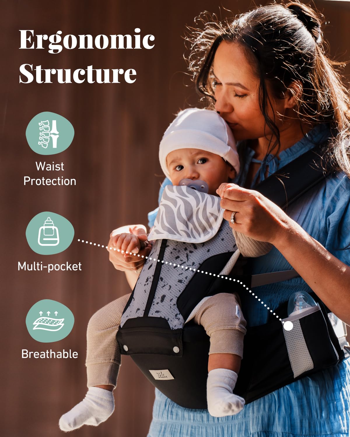 Baby Carrier,  Safety-Certified 6-in-1 Baby Carrier Newborn to Toddler, Adjustable Detachable Infant Baby Hip Seat Carrier for 7-50lbs, All Seasons, Perfect for Shopping Travelling