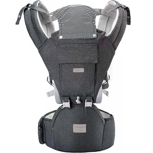 Baby Carrier,  Baby Carrier with Hip Seat for Newborn to Toddler, Adjustable 6-in-1 Baby Carrier with Hip Seat Lumbar Support, Perfect for On-The-go, Grey