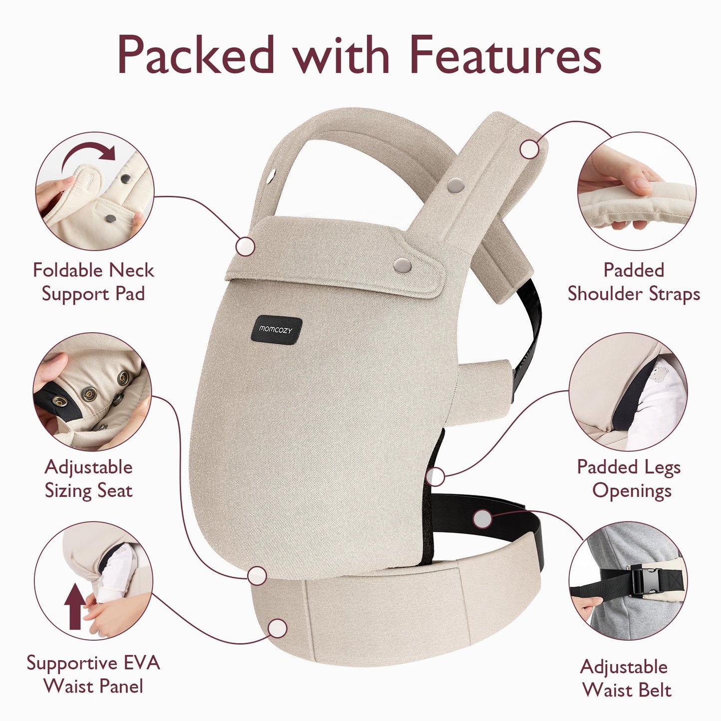 Baby Carrier - Ergonomic, Cozy and Lightweight Carrier for 7-44lbs, Effortless to Put On