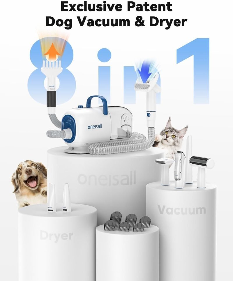 Dog Vacuum & Dryer for Shedding Grooming, 8 in 1 Dog Grooming Kit with Metal Blades Pet Clippers - Image 2