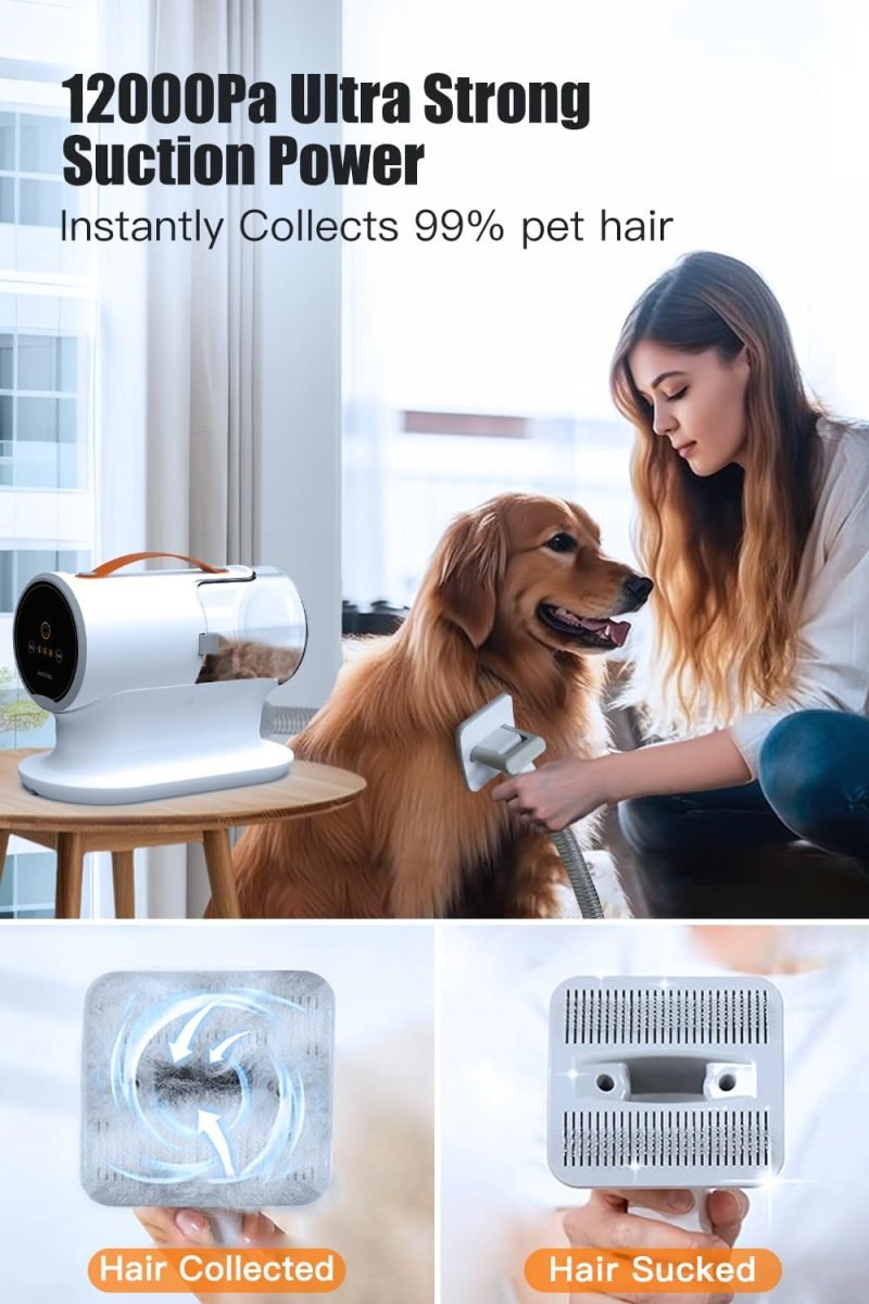 Dog Vacuum for Shedding Grooming, 12000pa Suction Dog Hair Vacuum Low Noise, 3 Levels, 5 Grooming Tools - Image 2