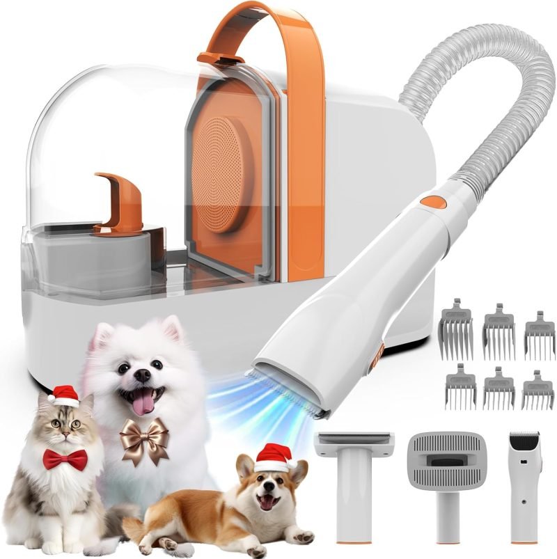 Dog Grooming Vacuum, Dog Grooming Kit with Pet Clippers, 12,000Pa Pet Hair Vacuum Pet Grooming Vacuum for Dogs